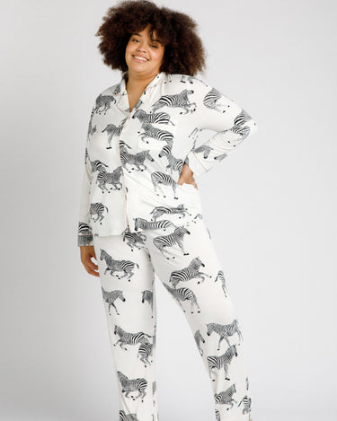 White Zebra Button Up Pyjama Set